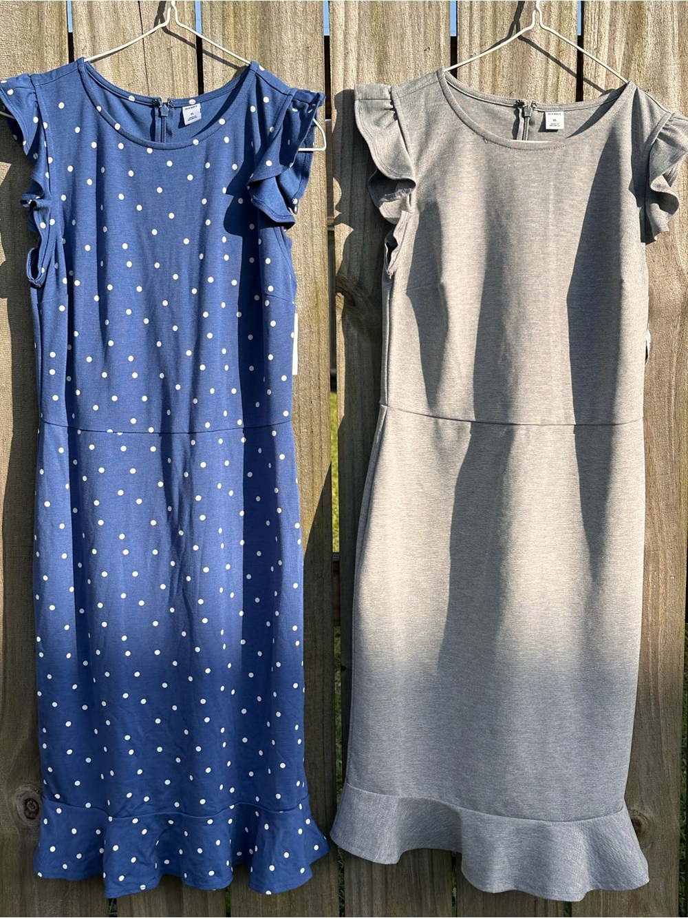 Bundle and Save! Old Navy Blue Polka Dot & Gray Ruffle Midi Dresses